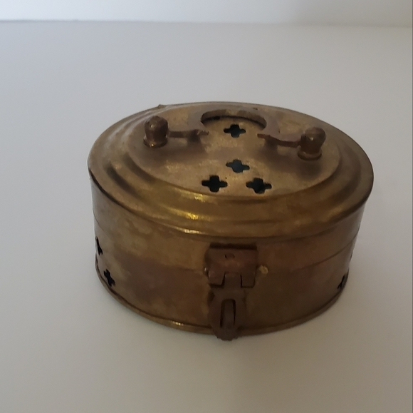 Vintage India brass incense burner.  Trinket box, match holder. - Picture 1 of 5